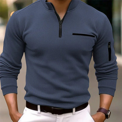 Casual Zip Up Long Sleeve Mens Shirt