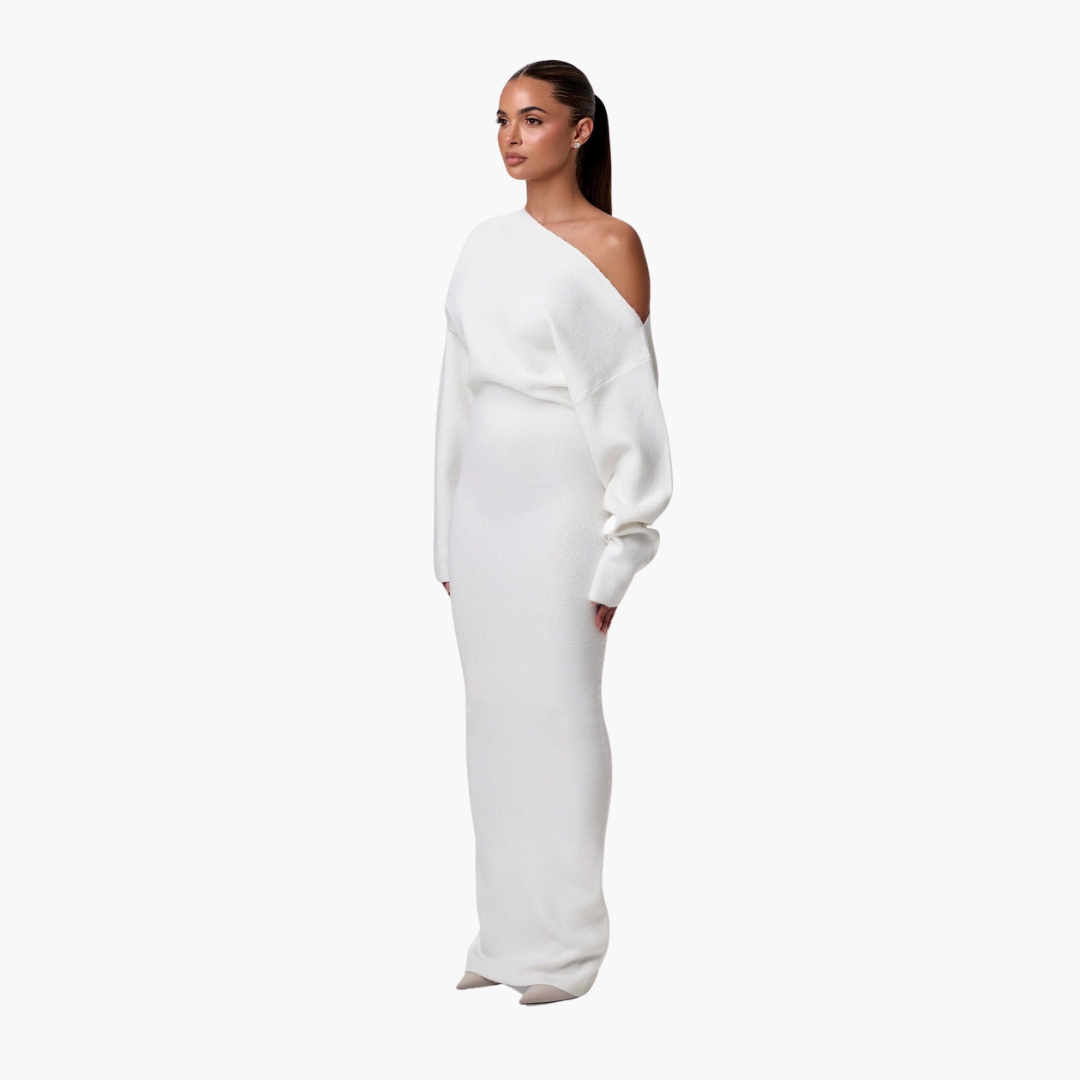 Chic Cold Shoulder Knit Evening Dress
