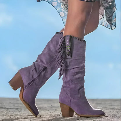 Arizona – Turquoise women's cowboy boots with fringes and ethnic decorations