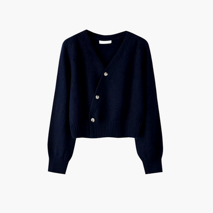 Women's cardigan with diagonal button placket and V-neck – fashionable casual and office look