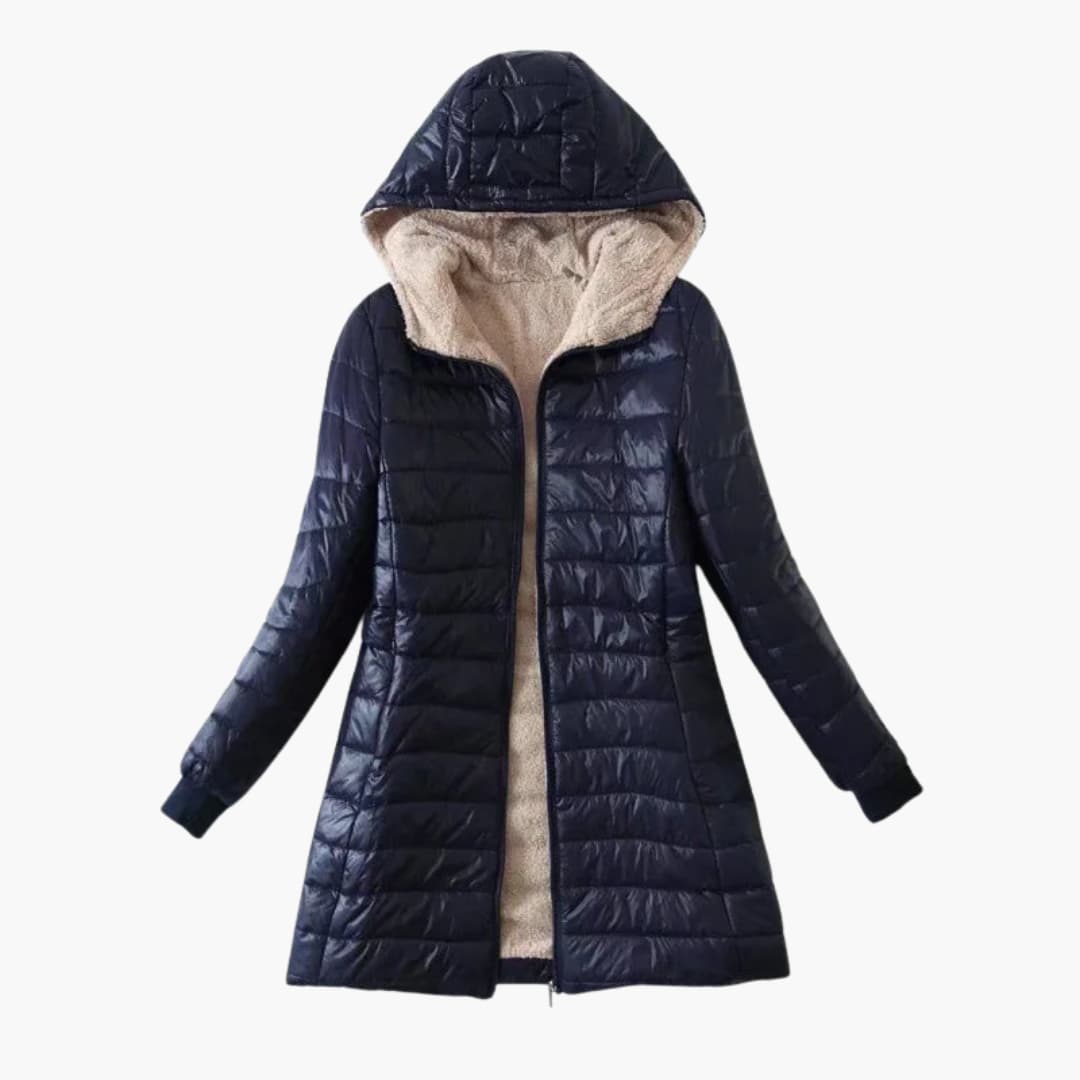 Warm Women's Parka Coat with Zip and Hood