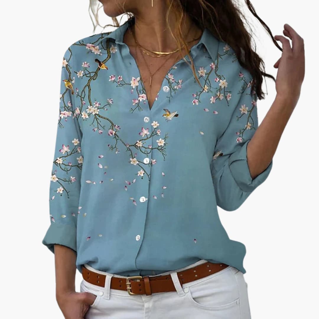 Chic Floral V Neck Ladies Shirt