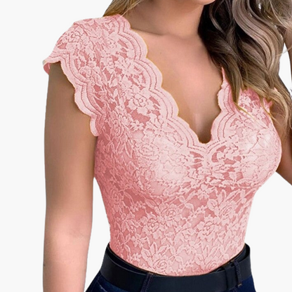 Women's Elegant Floral Lace Bodysuit Top