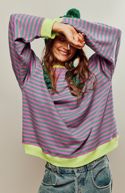 Women's casual sweatshirt: stripes & contrasting details