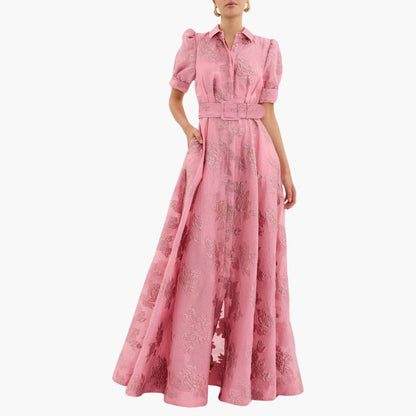 Beautiful Womens Dress with Puff Sleeves and Belt - Olytrend