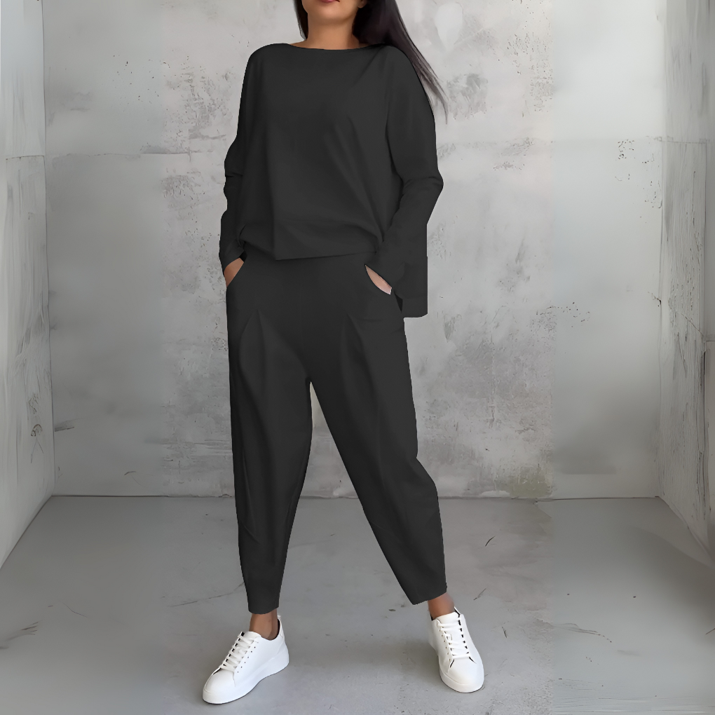 Casual 2-Piece Tracksuit with Crew Neck and Full Sleeves