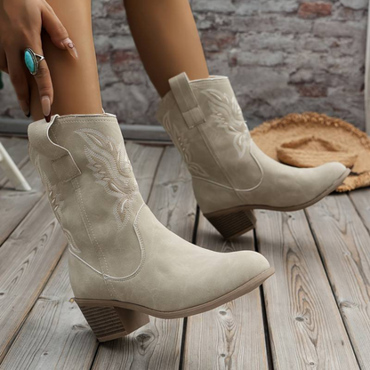 Women's Cowboy Boots with Vintage-Style Embroidery