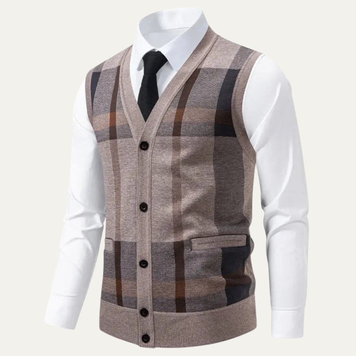 Warm Plaid Fleece Mens Cardigan Vest