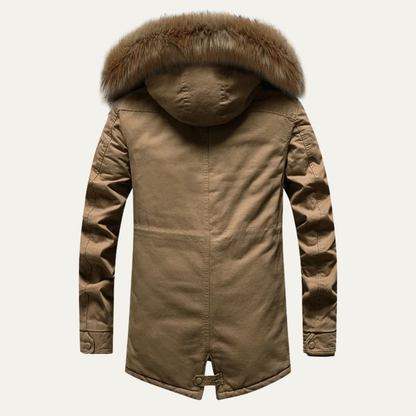 Warm Men's Down Parka Jacket with Faux Fur Hood