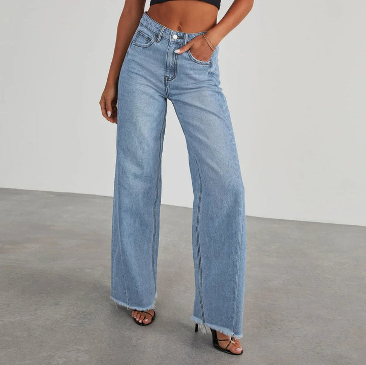 Women's Loose Fit Distressed Hem Jeans
