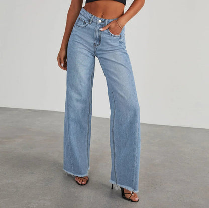 Women's Loose Fit Distressed Hem Jeans