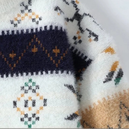 Warm Nordic Pattern Men's Fleece Crew Sweater