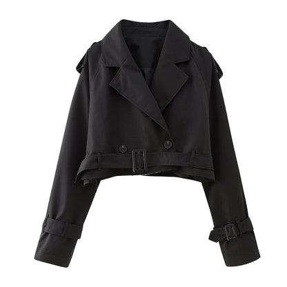 Women's Short Trench Coat | Double Button & Belt Cuffs