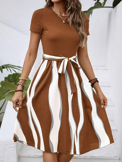 Avery Dress: Short Sleeves, Round Neck, Abstract Print
