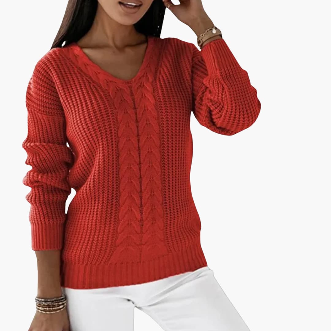 Women's V Neck Cable Knit Sweater