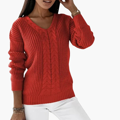 Women's V Neck Cable Knit Sweater