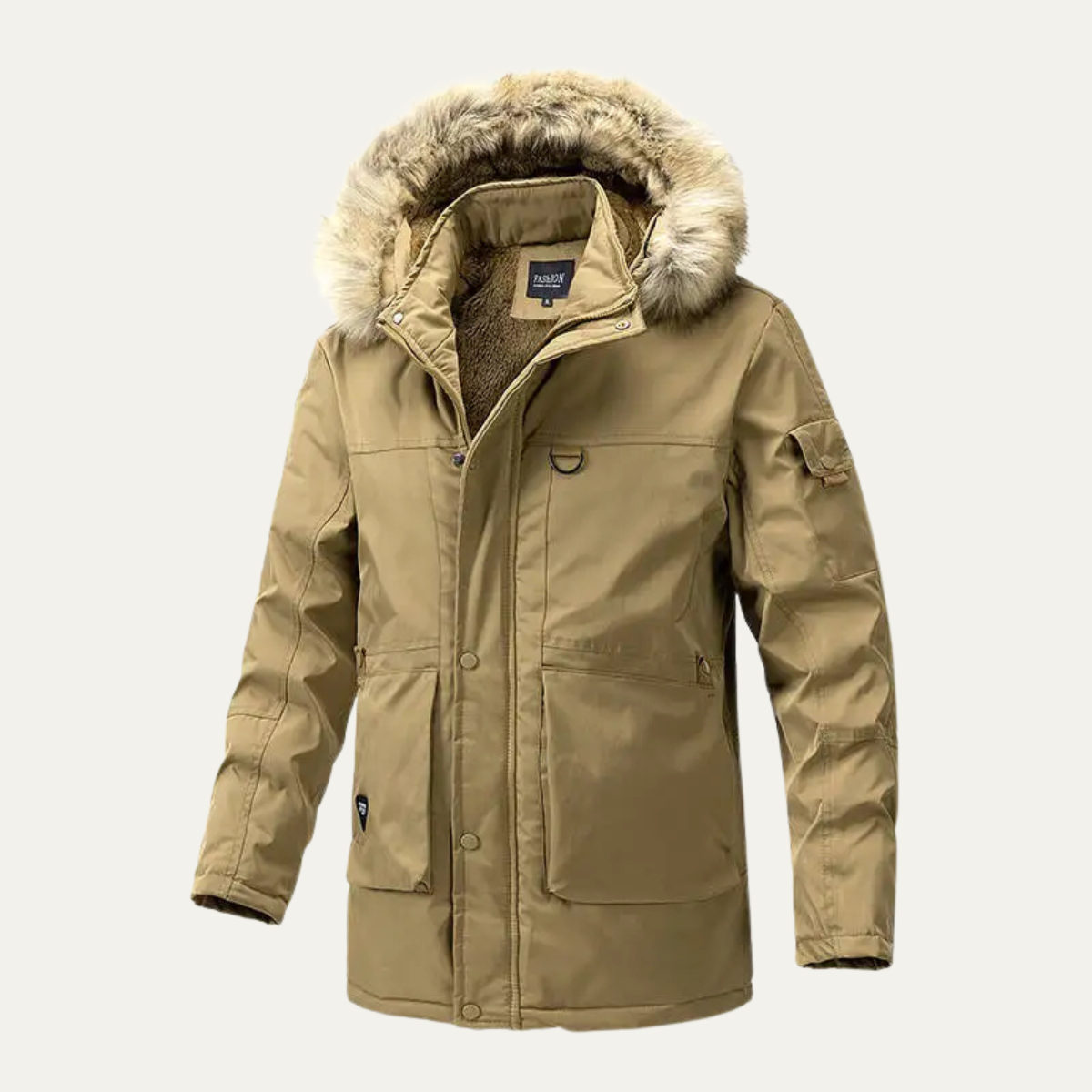 Warm Men's Quilted Hooded Fur Trim Jacket