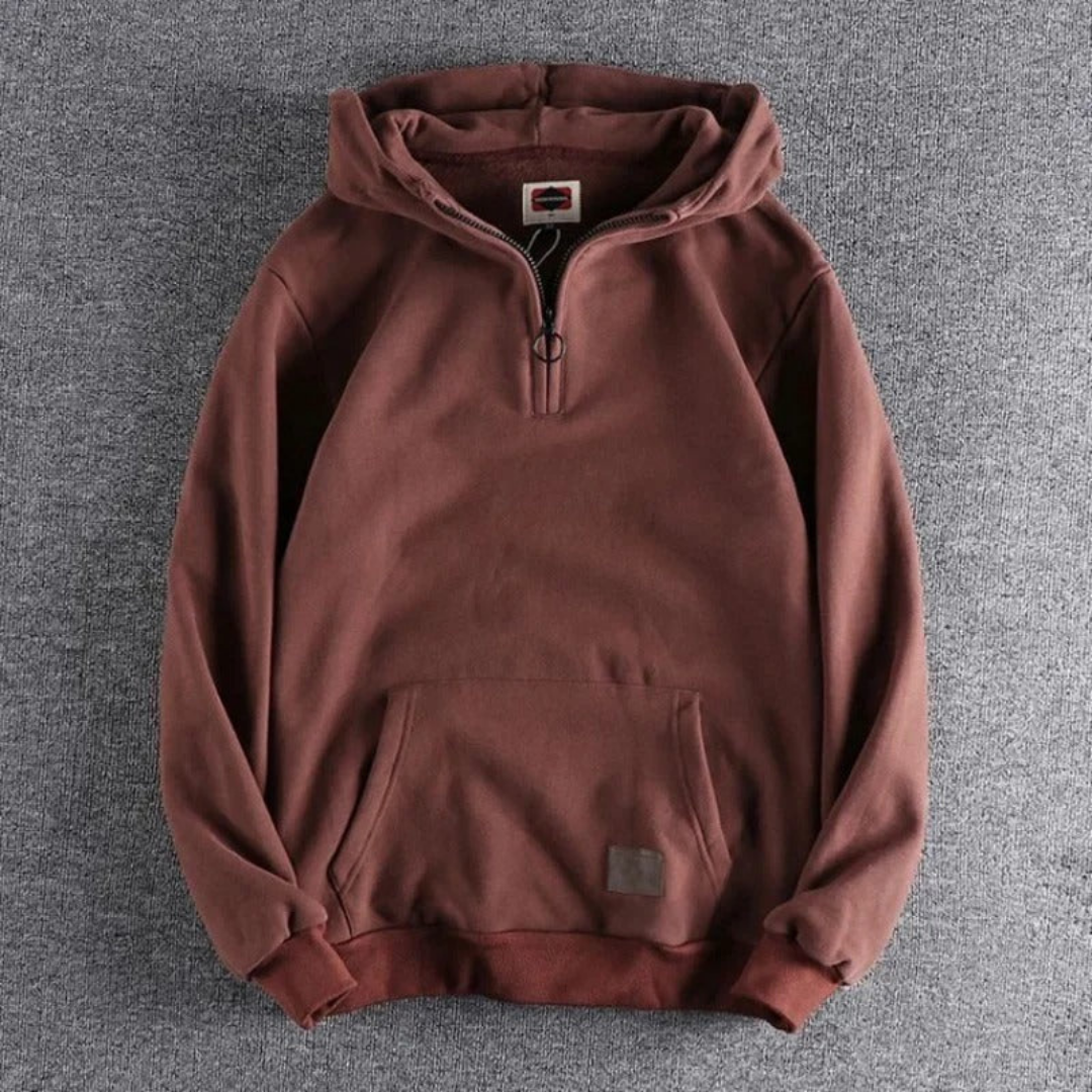 Warm winter coat with hood half-zip for men | Long sleeves