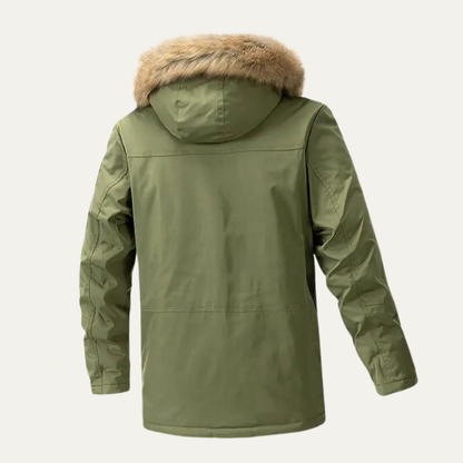 Warm Men's Quilted Hooded Fur Trim Jacket