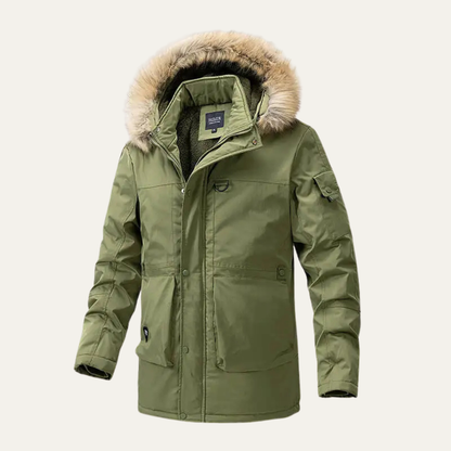Warm Men's Quilted Hooded Fur Trim Jacket