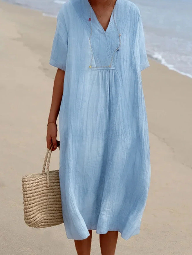 Casual Summer Dress with V Neck and Cap Sleeves