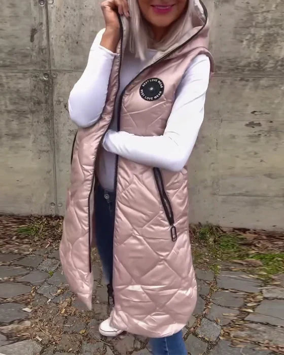 Zip-up hooded padded jacket, sleeveless and casual