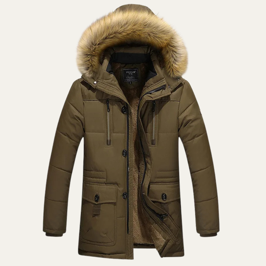 Warm Men's Quilted Parka with Faux Fur Hood - Nocini