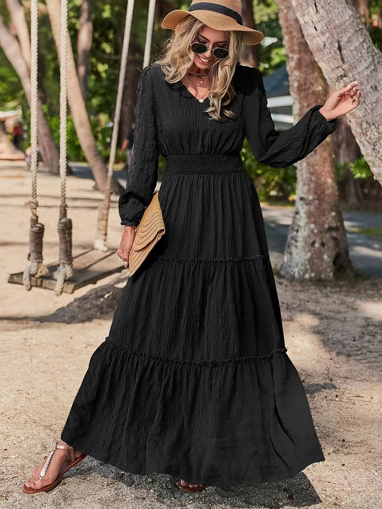 Women's Long Sleeve Maxi Dress | Tiered Design