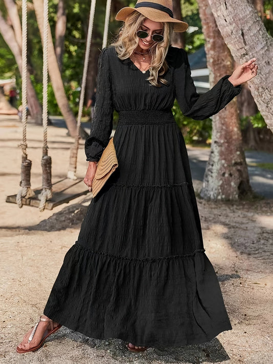 Women's Long Sleeve Maxi Dress | Tiered Design