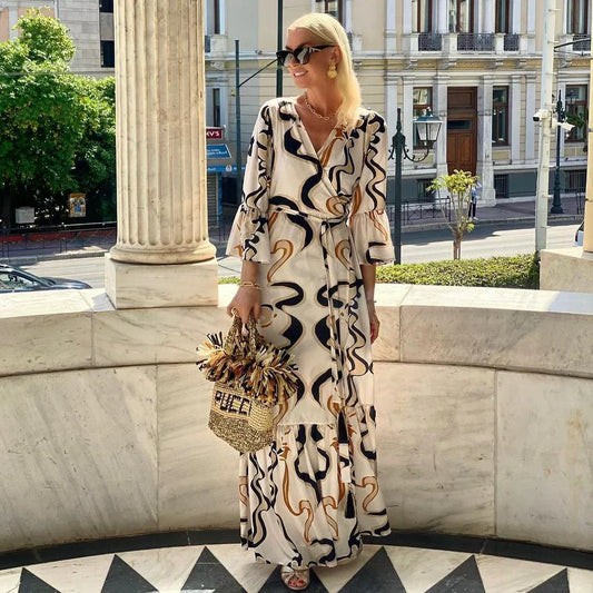 A Popular Sarah Maxi Dress with Long Sleeves and V-Neck