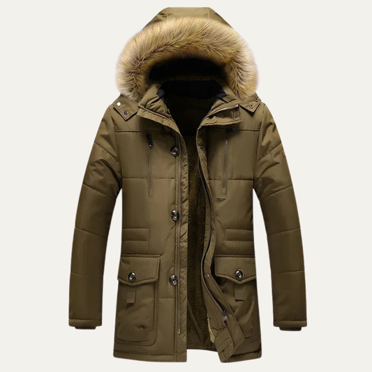 Warm Mens Parka Coat with Faux Fur Hood - Nocini