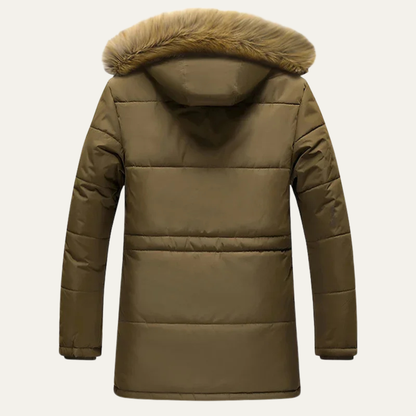 Warm Mens Parka Coat with Faux Fur Hood