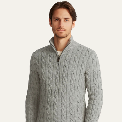 Warm Men's Cable Knit Quarter Zip Jumper Sweater