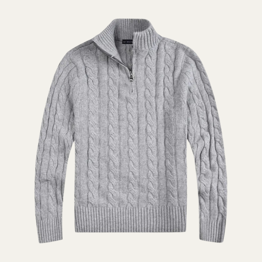 Warm Men's Cable Knit Quarter Zip Jumper Sweater - Nocini