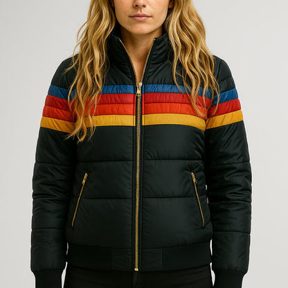 Women’s Waterproof Puffer Jacket – Colorblock Hooded Winter Coat