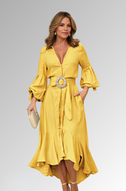 Vinciane | Mid-Length Summer Dress with Puff Sleeves