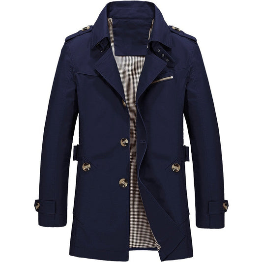 Adrian Men’s Classic Winter Trench Coat – Warm and Stylish Outerwear Dark Blue