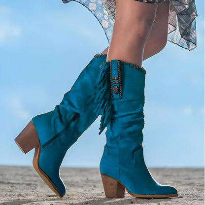 Arizona – Turquoise women's cowboy boots with fringes and ethnic decorations