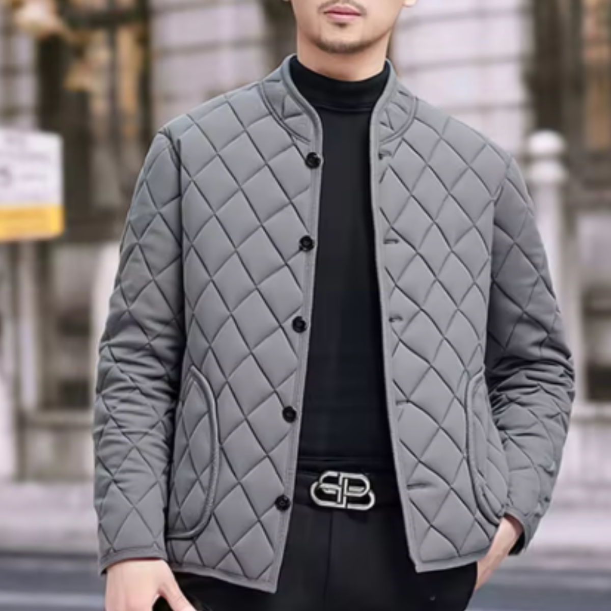 Warm Padded Mens Quilted Winter Coat with Fleece Inside