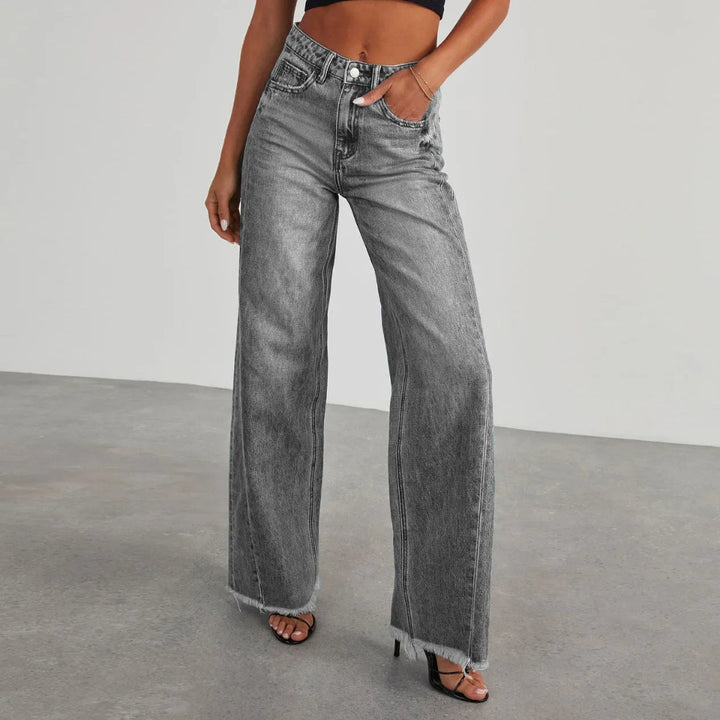 Women's Loose Fit Distressed Hem Jeans