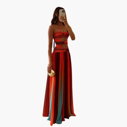 Vibrant Strapless Maxi Dress for Women - Ombre Effect