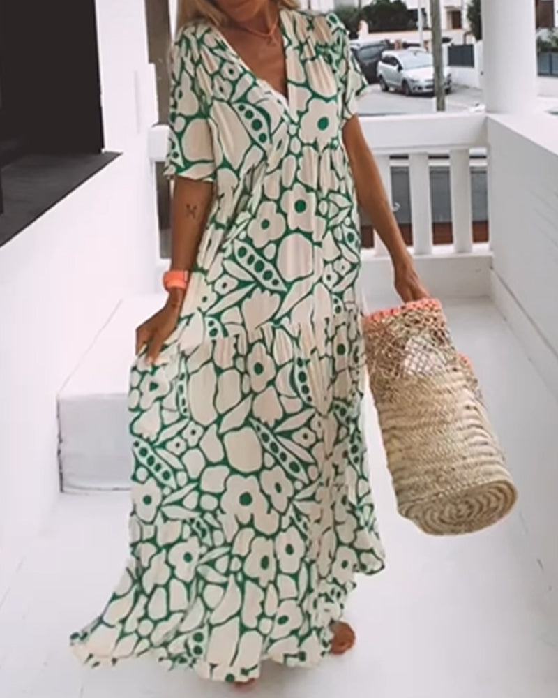 Amelie printed dress with V-neckline - elegant and airy for all occasions