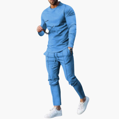 Casual 2-Piece Mens Suit with Long Sleeve Top - Olytrend