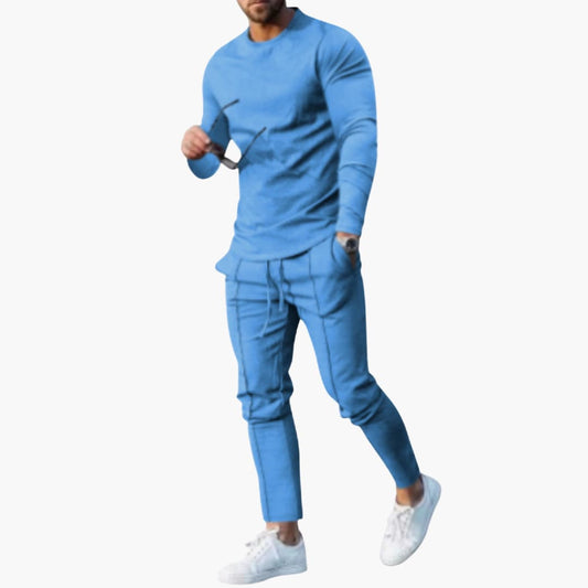 Casual 2-Piece Mens Suit with Long Sleeve Top - Olytrend