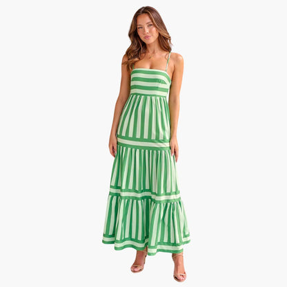 Women's Long Striped Sundress with Adjustable Straps - Olytrend