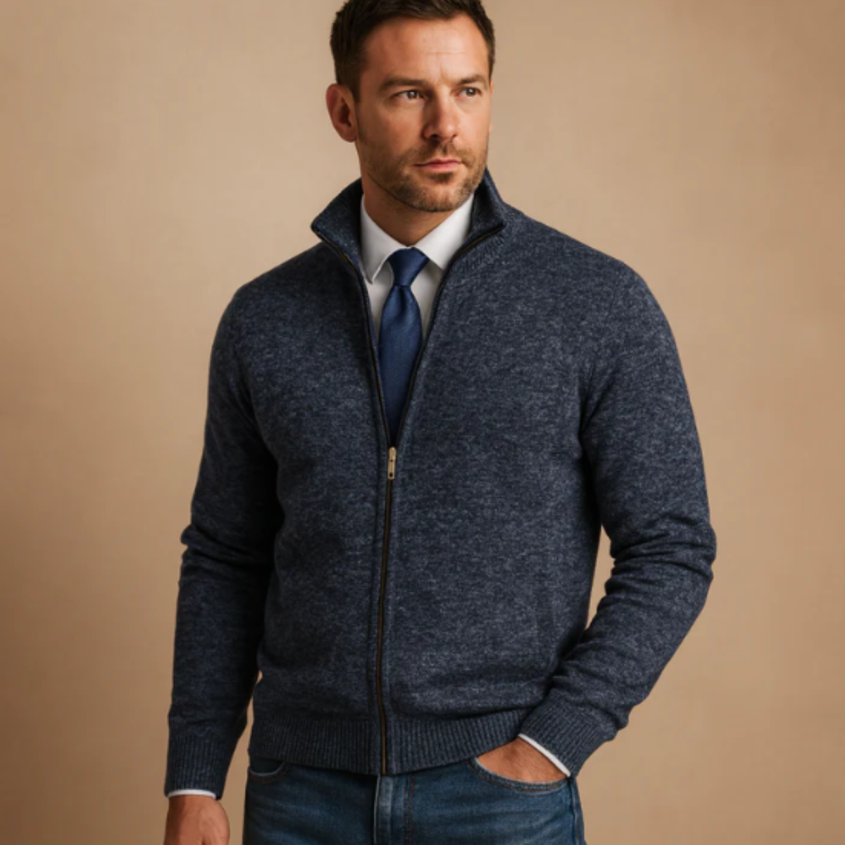Warm Crew Neck Knitted Men's Cardigan Sweater