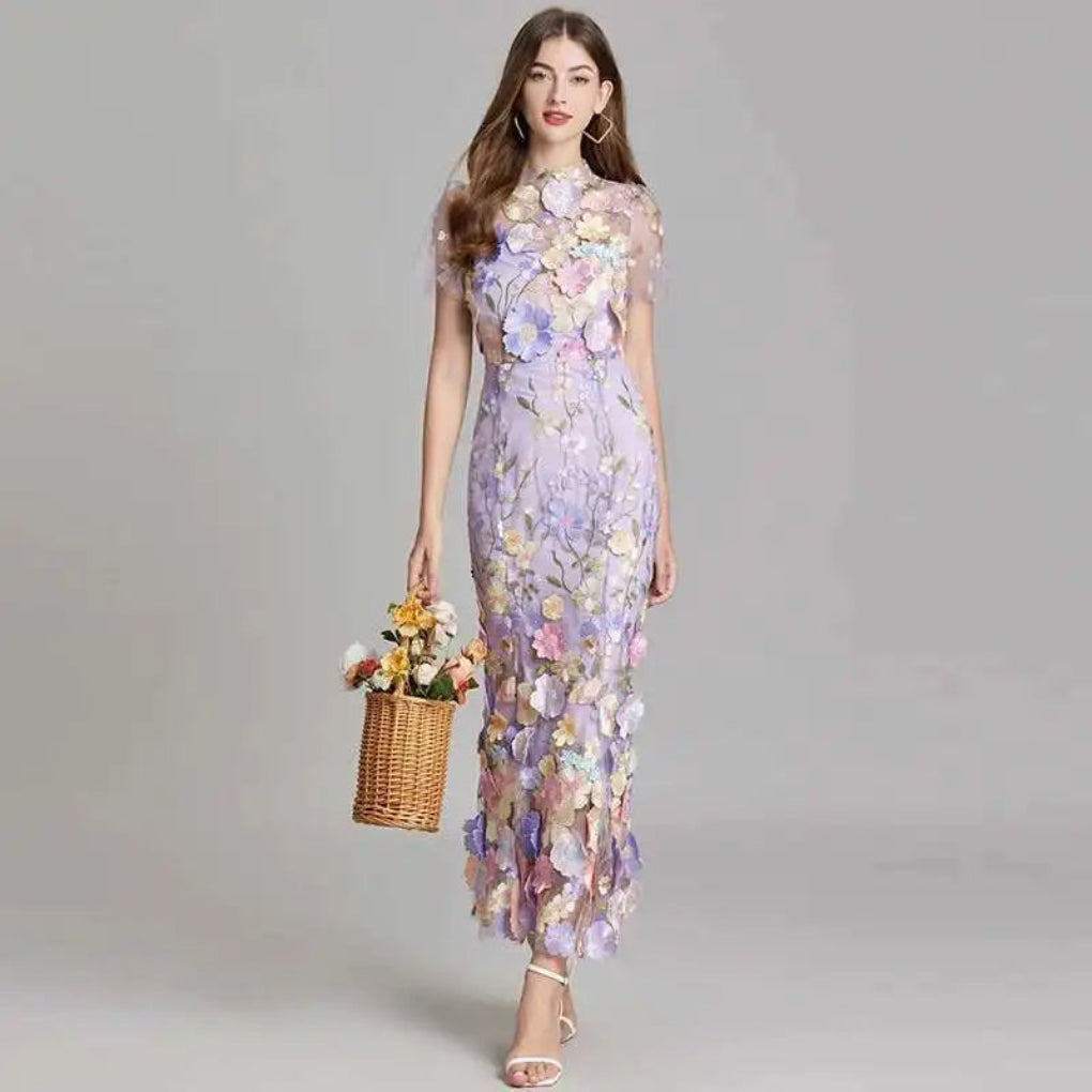 Beautiful Floral Lace Evening Gown Dress