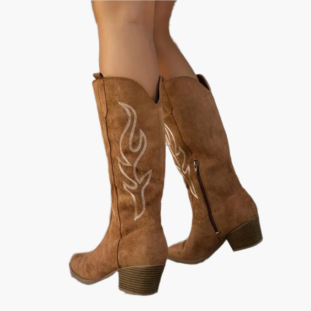 Women's Knee-High Vintage Cowboy Boots with Heel – Western Style for Everyday & Events