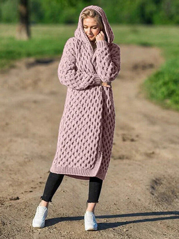 Warm winter hooded cardigan Boho, knitted sweater