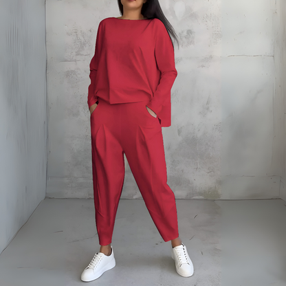 Casual 2-Piece Tracksuit with Crew Neck and Full Sleeves